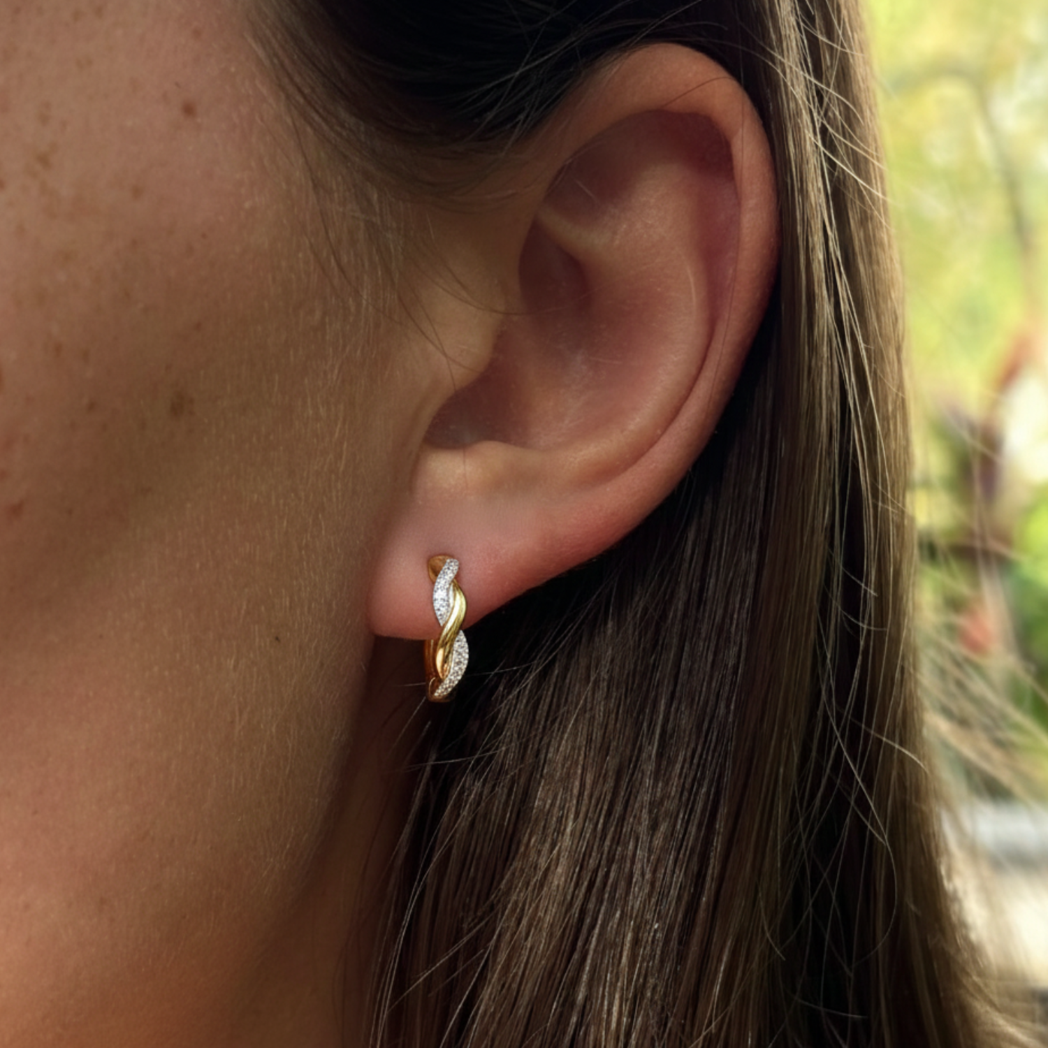 Diamond Twist Hoop Earrings in 9ct Yellow Gold