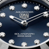 TAG Heuer Aquaracer Professional 100 Solargraph WBP141E.BA0049 steel watch with blue diamond dial and solar-powered quartz movement.