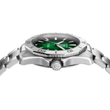 TAG Heuer Aquaracer Professional 200 Date WBP2115.BA0627 photographed from a side profile, showing the case thickness and screw-down crown. The steel bracelet and bezel are visible together in frame.