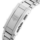 TAG Heuer Aquaracer Professional 300 GMT WBP5115.BA0013 photographed in close-up focusing on the steel bracelet's polished and brushed link detailing. The case is partially visible at the top of the frame, connecting to the bracelet via the lugs.
