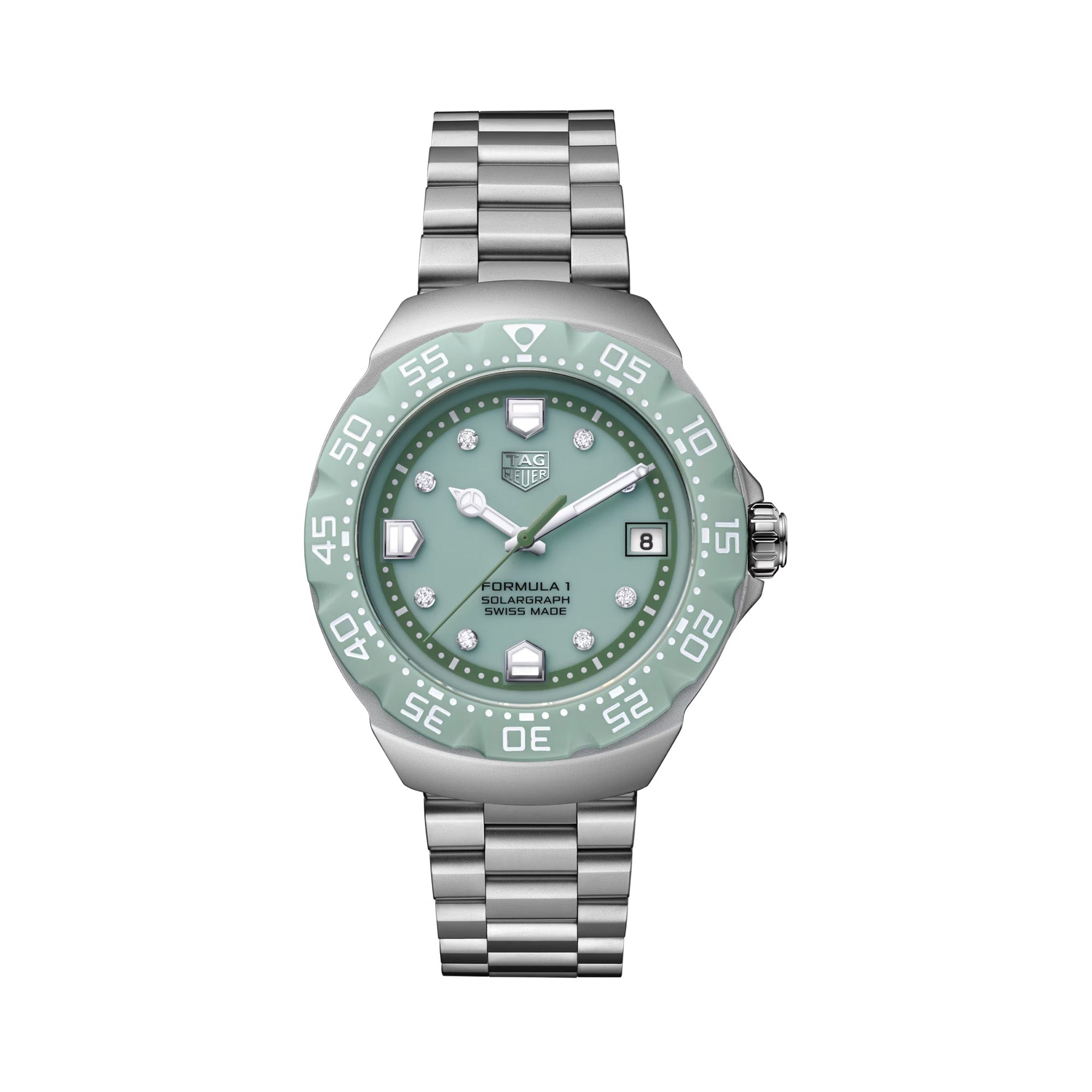 TAG Heuer Formula 1 Solargraph 38mm pastel green diamond dial stainless steel watch WBY111B.BA0042