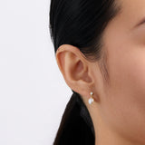 Freshwater Pearl & Cubic Zirconia Bezel Drop Earrings in 9ct Yellow Gold