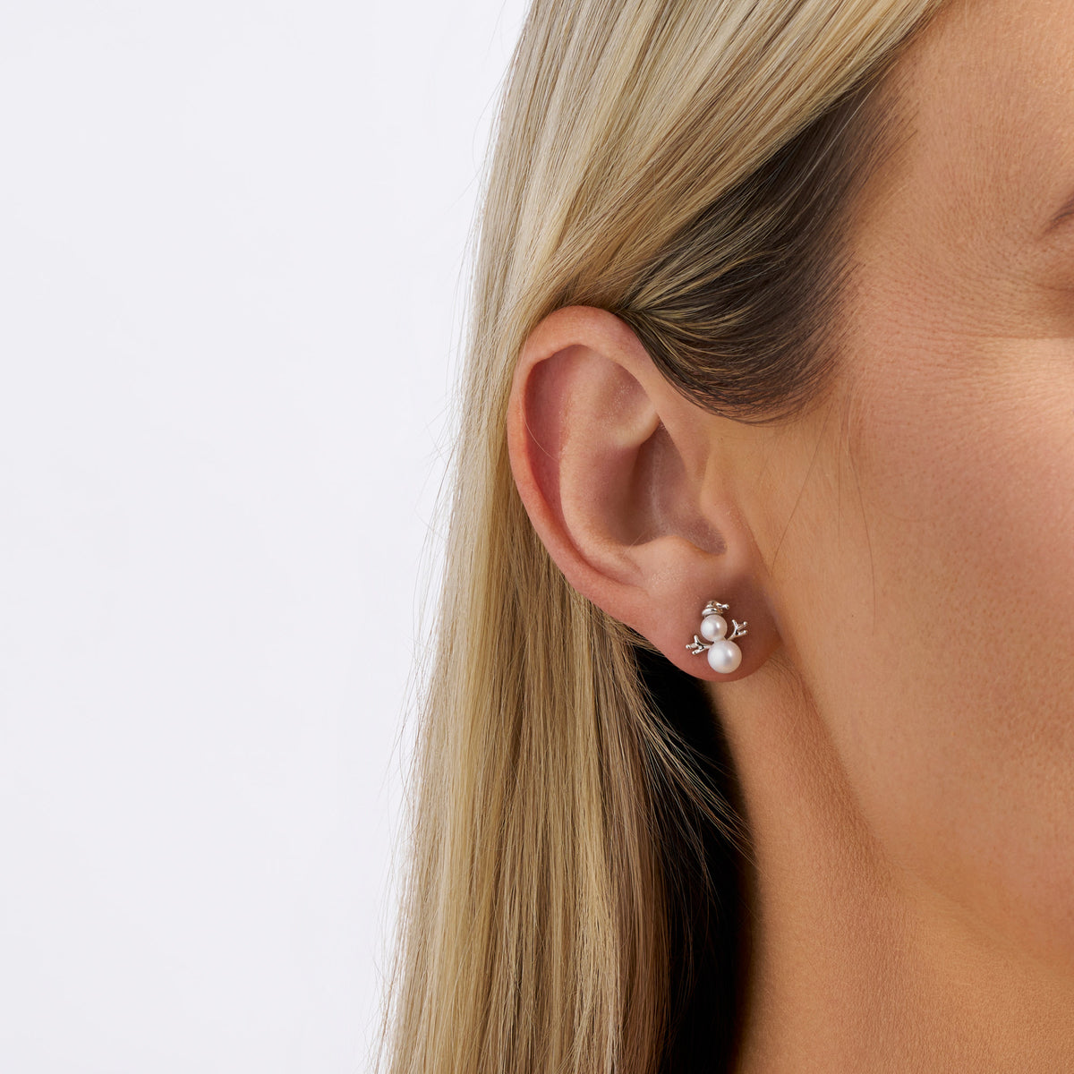 Freshwater Pearl Snowman Stud Earrings in Sterling Silver