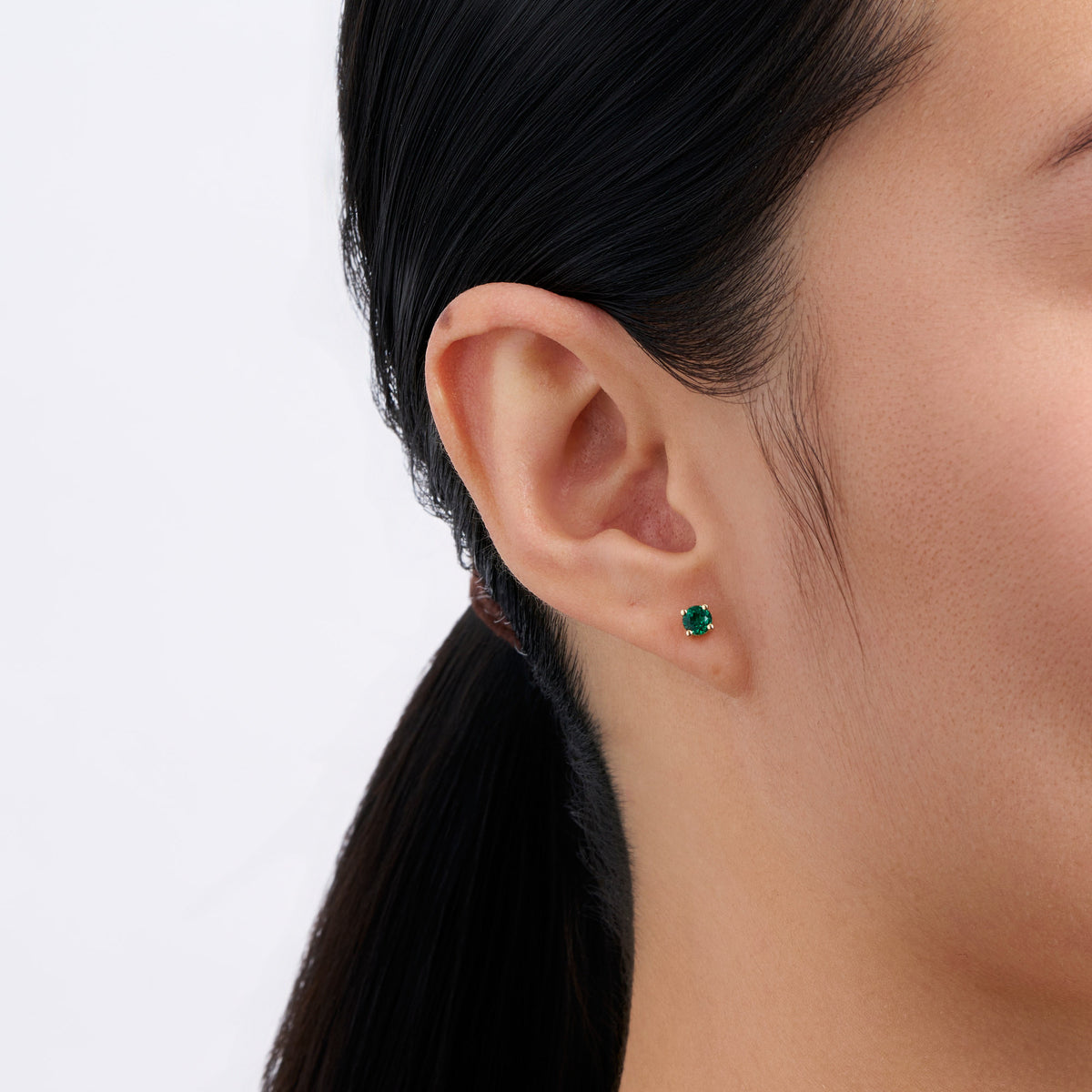 Created Emerald Round Stud Earrings in 9ct Yellow Gold