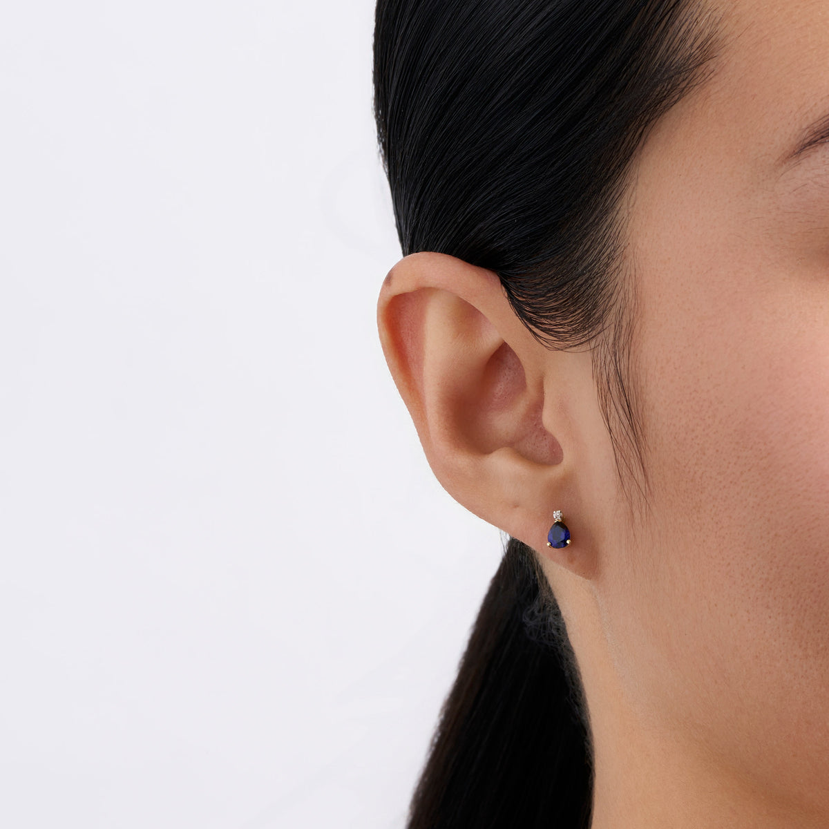 Created Sapphire & Diamond Pear Shape Stud Earrings in 9ct Yellow Gold