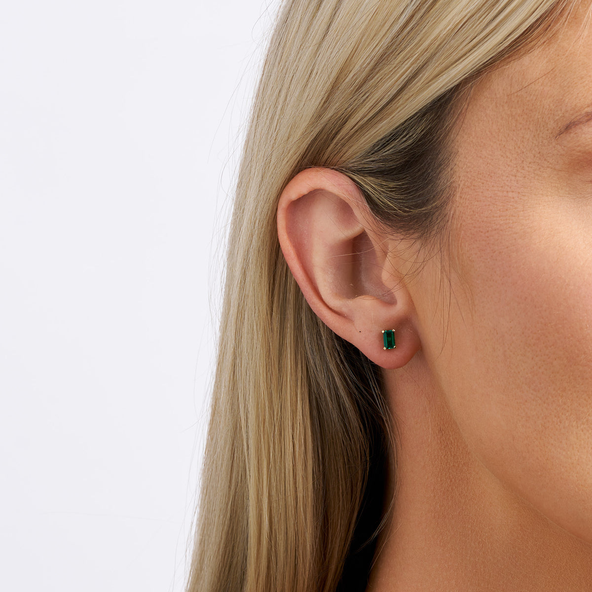 Created Emerald Stud Earrings in 9ct Yellow Gold