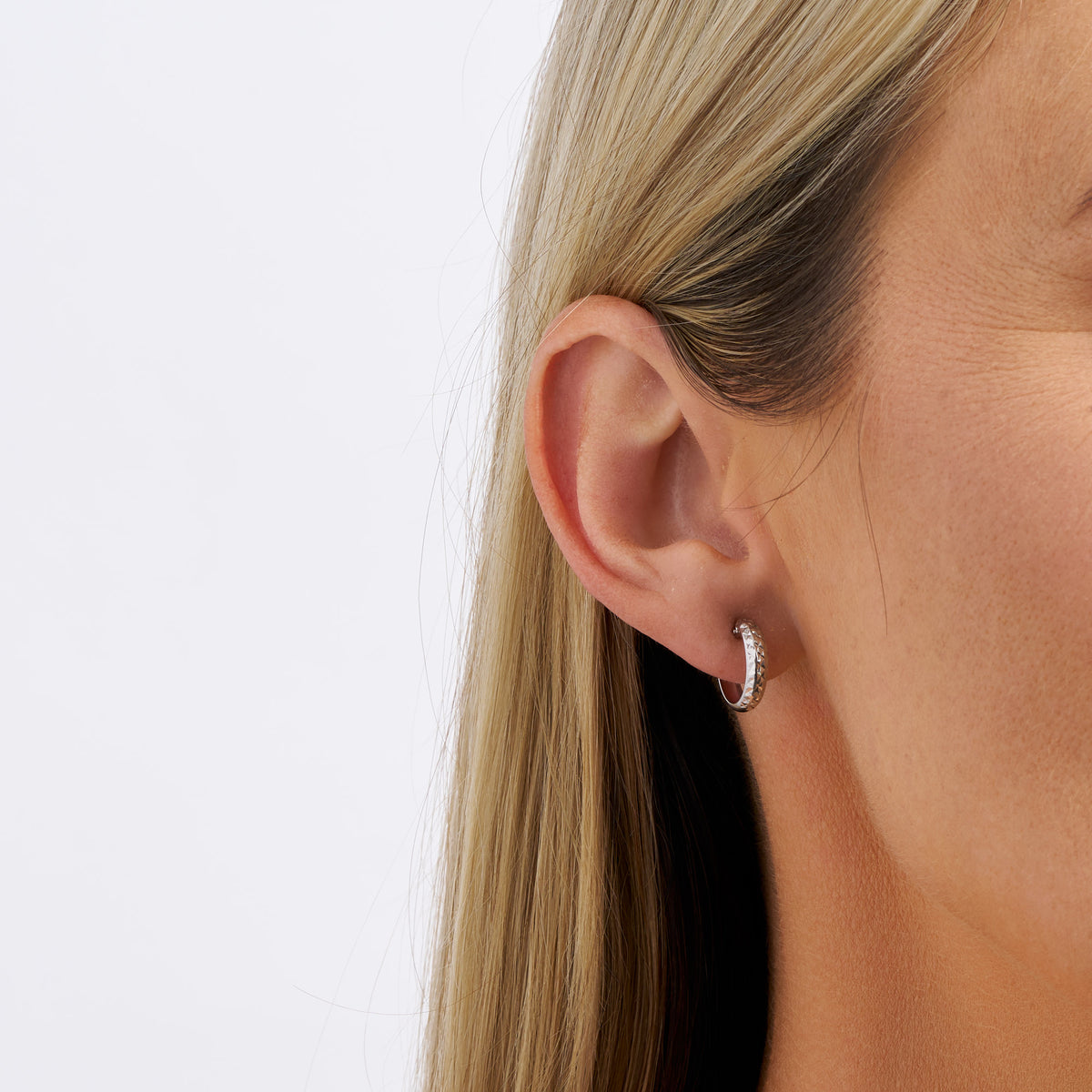 Diamond Cut Huggie Hoop Earrings in 9ct White Gold