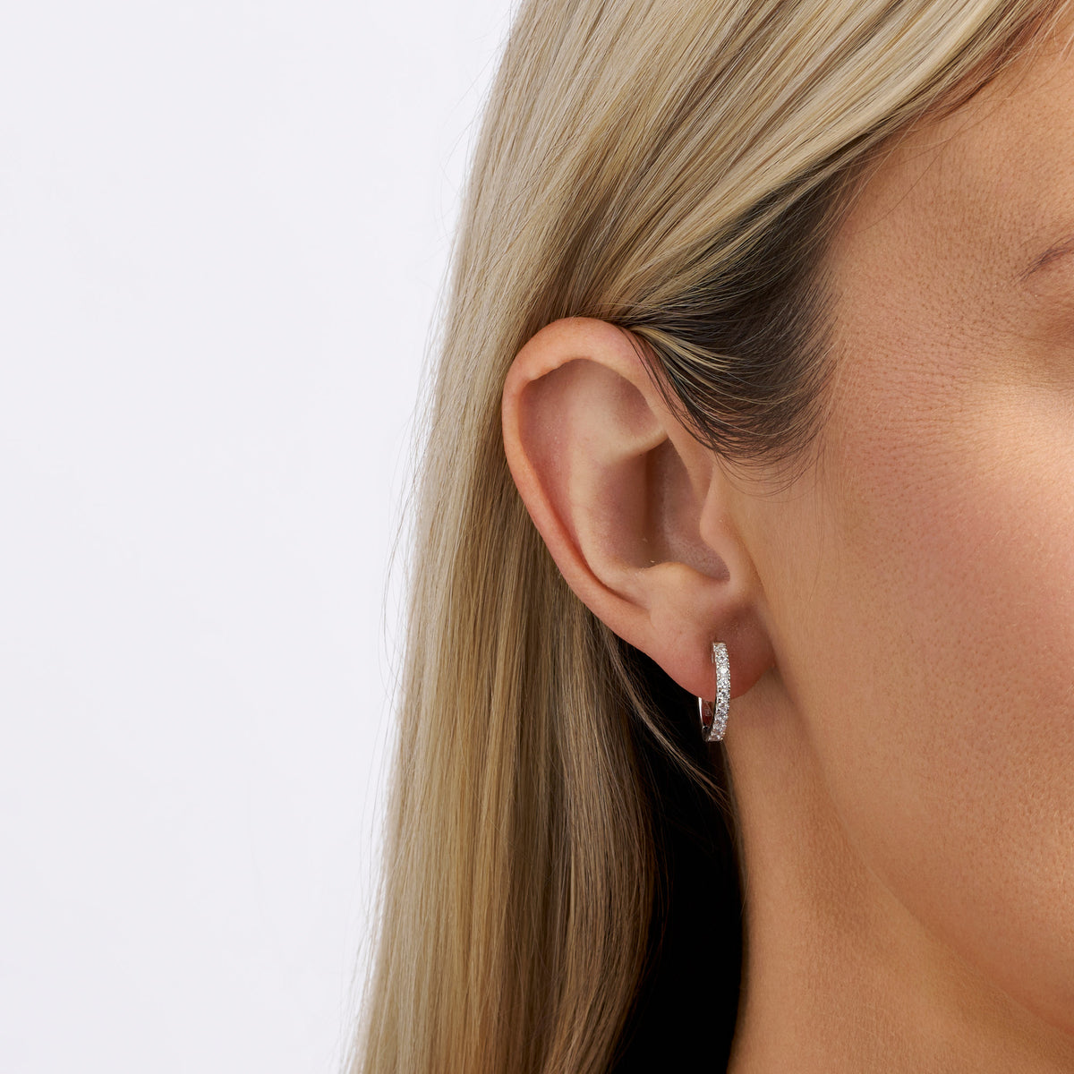 Cubic Zirconia Huggie Earrings in Sterling Silver