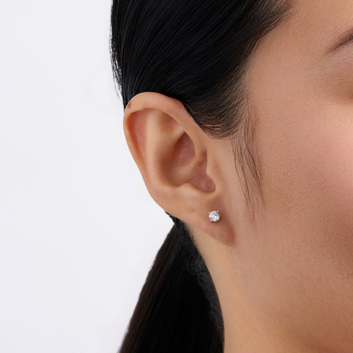 Cubic Zirconia Solitaire Stud Earrings in Sterling Silver