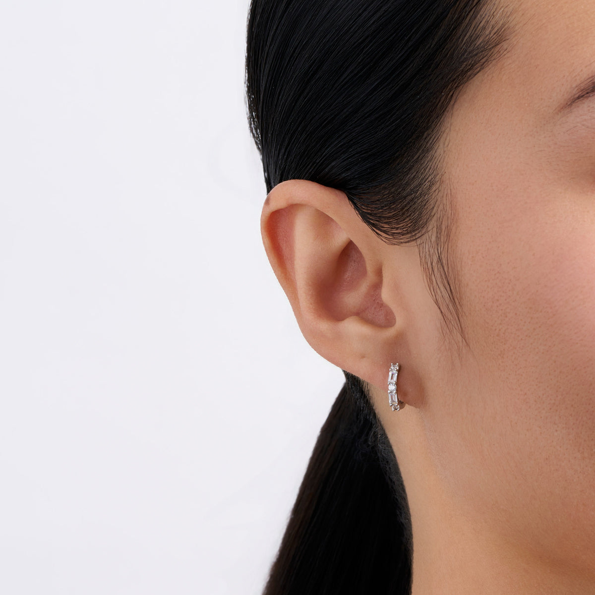 Cubic Zirconia Huggie Earrings in Sterling Silver