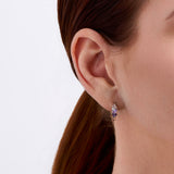 Purple & Pink Cubic Zirconia Scattered Huggie Earrings in Sterling Silver