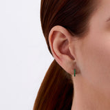 Green Cubic Zirconia Huggie Hoop Earrings in Sterling Silver