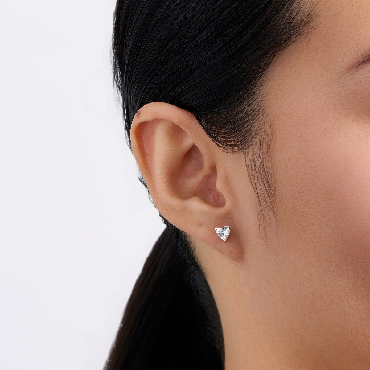 Heart Cubic Zirconia Stud Earrings in Sterling Silver