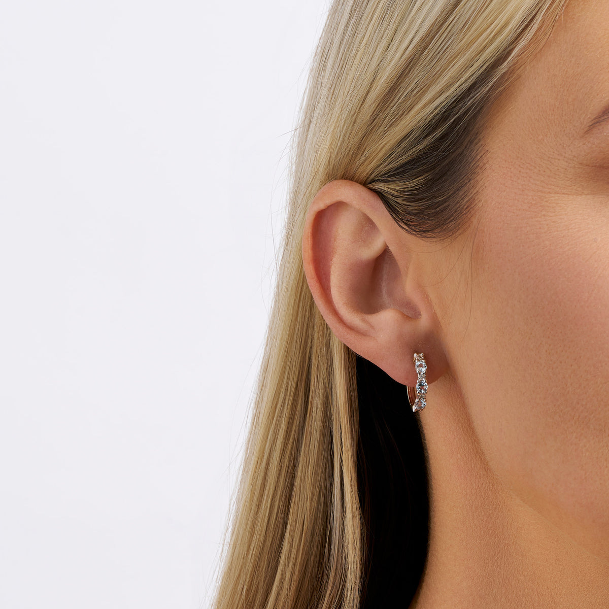Aquamarine & Diamond Huggie Hoop Earrings in 9ct Yellow Gold
