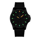 Luminox Atacama Field Men's 43mm Quartz Watch XL.1961 glowing in the dark with Luminox Light Technology. The self-powered tritium tubes on the hands and markers of this Atacama Field watch glow constantly for up to 25 years.