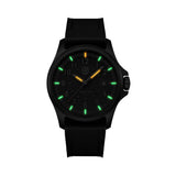Luminox Atacama Field Men's 43mm Quartz Watch XL.1971.SET glowing in the dark with Luminox Light Technology. The self-powered tritium tubes on the hands and markers of this Atacama Field watch glow constantly for up to 25 years