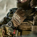 Luminox MIL-SPEC Men's 46mm Quartz Watch XL.3351.1.SET worn on the wrist to show its size and fit. This MIL-SPEC 3350 Series military watch features a black dial, a titanium rotating bezel and a lightweight CARBONOX™+ case on a black rubber strap.