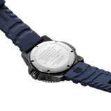 Back view of the Luminox MIL-SPEC Inspired Men’s 46mm Quartz Watch XL.3355.2 showing the screw-in 316L stainless steel case back. This MIL-SPEC 3350 Series military watch is water resistant to 300m.