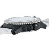 three-quarter angle view of the Luminox MIL-SPEC Men's 46mm Quartz Watch XL.3359.SET showing the case profile and protected crown. This MIL-SPEC 3350 Series military watch pairs a lightweight CARBONOX™+ case with a Grade 2 titanium bezel.