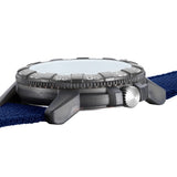 Three-quarter angle view of the Luminox SEA Turtle Giant Red Bull Ampol Racing Edition Men's 44mm Quartz Watch XS.0321.ARB.1 showing its turtle-shaped case and protected crown. This limited edition watch features a lightweight CARBONOX™ case and date window.