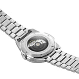 A behind image of a stainless steel luminox watch