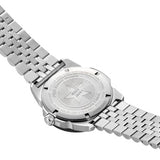 A behind image of a stainless steel luminox watch