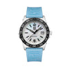Front view of the Luminox Pacific Diver Ripple Men's 39mm Quartz Watch XS.3124M with a blue mother-of-pearl dial. This Pacific Diver Ripple dive watch features a stainless steel case, a CARBONOX™ rotating dive bezel and a Coastal Blue rubber strap.