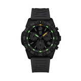 Luminox Pacific Diver Chronograph Men’s 44mm Quartz Watch XS.3148 glowing in the dark with Luminox Light Technology. The self-powered tritium tubes on the hands and markers of this Pacific Diver Chronograph glow constantly for up to 25 years.