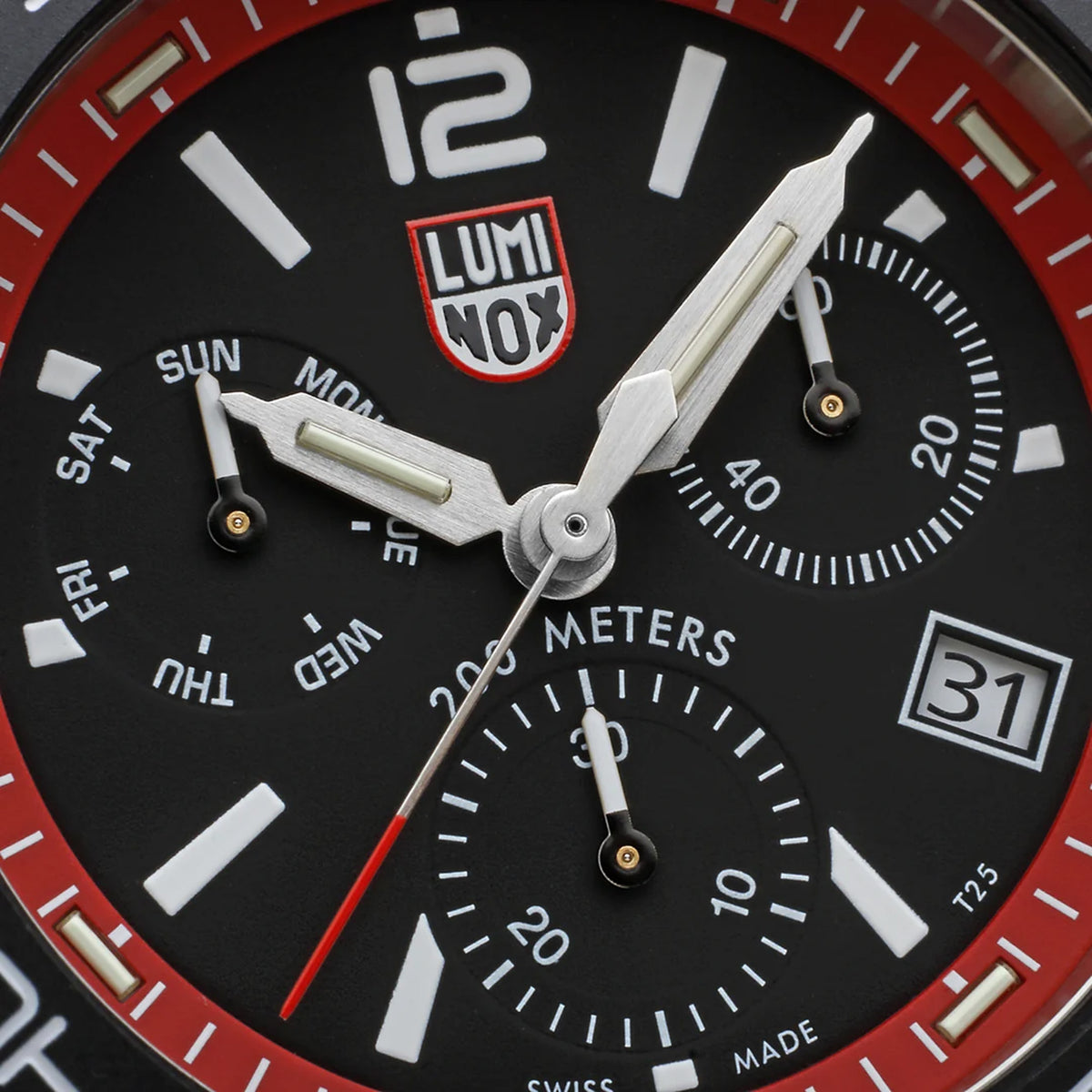 Front view of the Luminox Pacific Diver Men's 44mm Stainless Steel Quartz Chronograph Watch XS.3155 close up