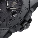 Close up of Black Luminox Watch case