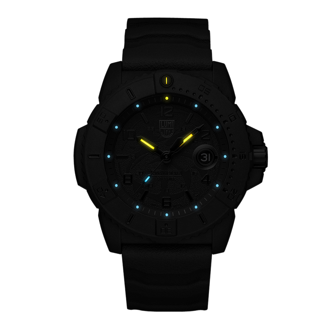 Black Luminox Watch with Blue and Yellow Lume