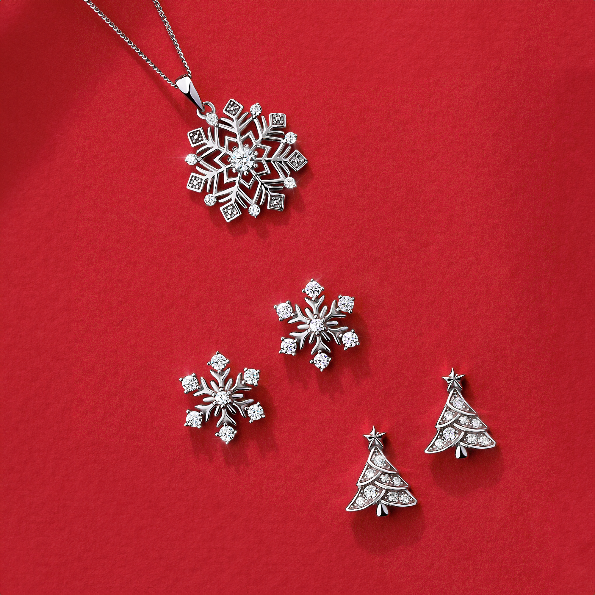 Cubic Zirconia Snowflake Stud Earrings in Sterling Silver