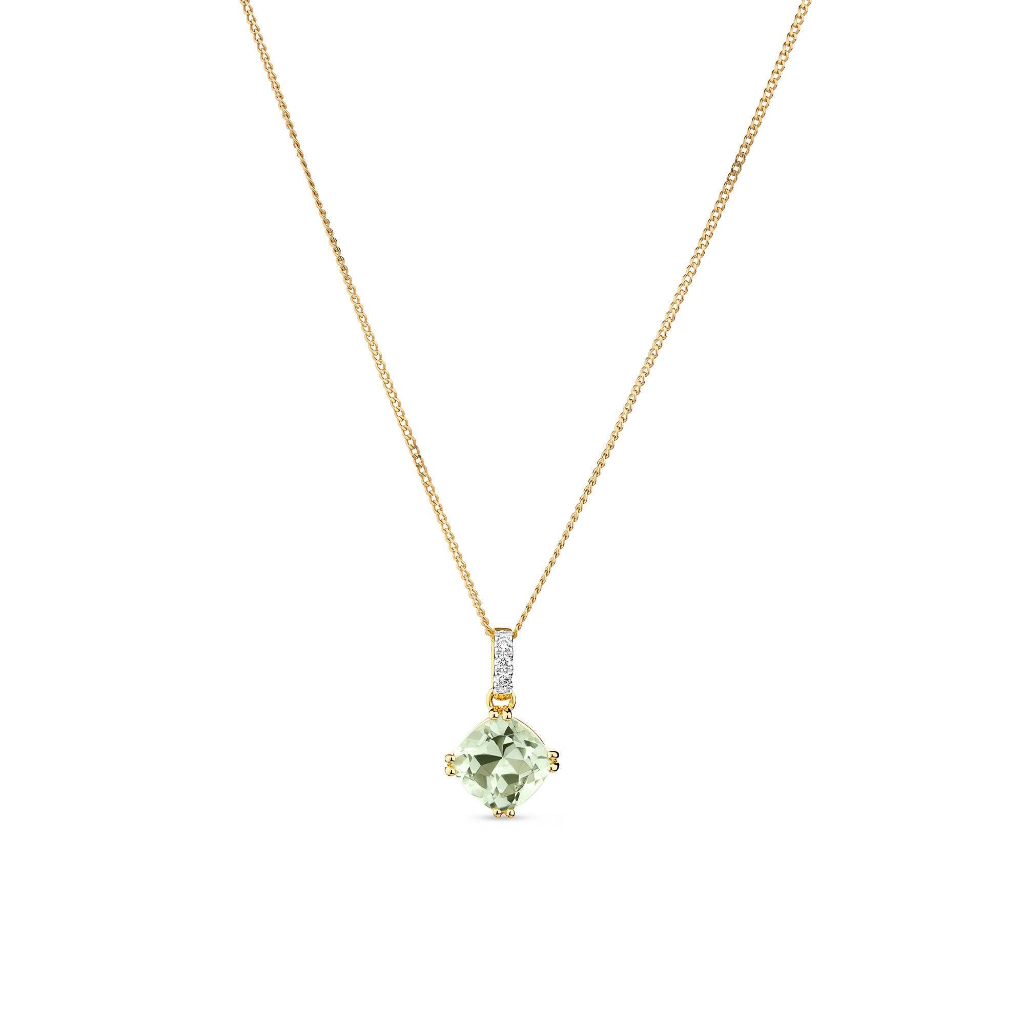 Green Amethyst & 0.02ct TDW Diamond Drop Pendant in 9ct Yellow Gold
