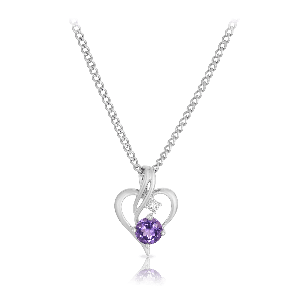 Amethyst & Diamond Heart Pendant in Sterling Silver - Wallace Bishop