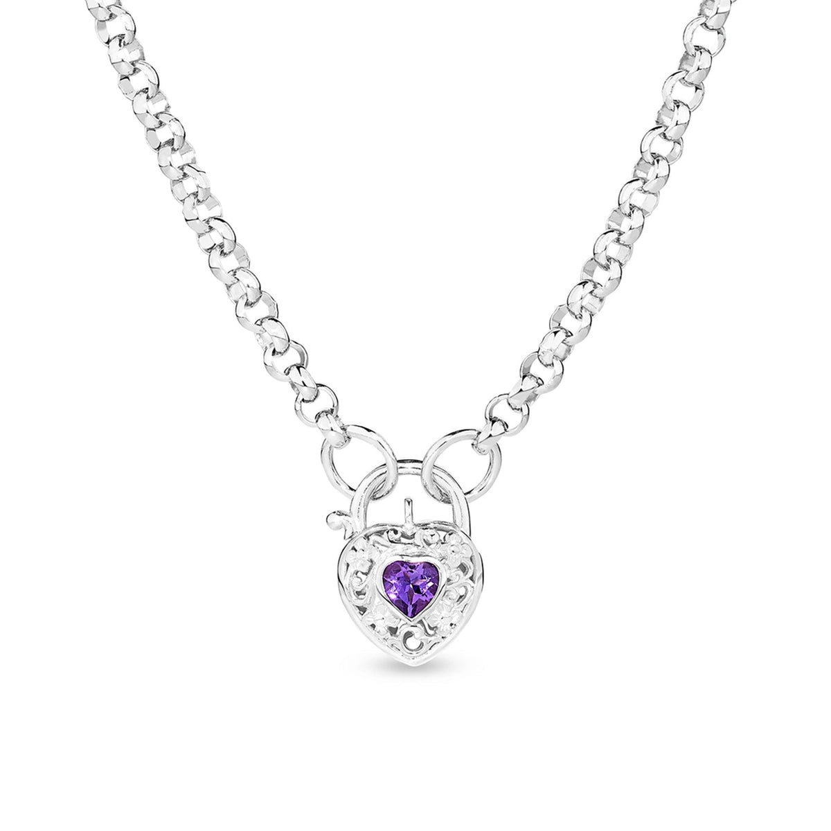 Amethyst Filigree Heart Padlock Necklace in Sterling Silver - Wallace Bishop