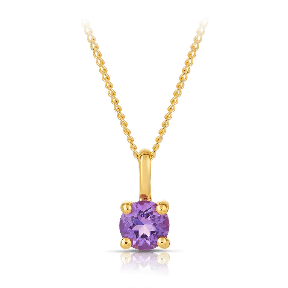 Amethyst Round Pendant in 9ct Yellow Gold