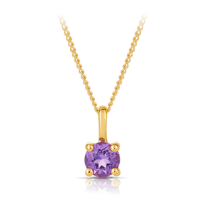 Amethyst Round Pendant in 9ct Yellow Gold - Wallace Bishop