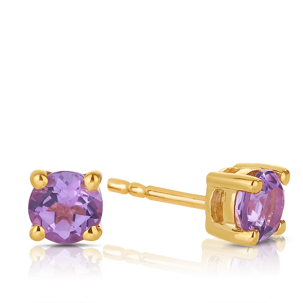 Amethyst Round Stud Earrings in 9ct Yellow Gold - Wallace Bishop