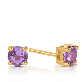 Amethyst Round Stud Earrings in 9ct Yellow Gold - Wallace Bishop