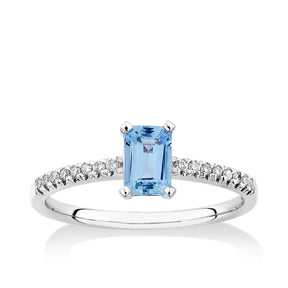 Aquamarine & 0.08 TW Diamond Ring in 9ct White Gold - Wallace Bishop