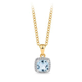 Aquamarine and Diamond Cushion Pendant in 9ct Yellow Gold