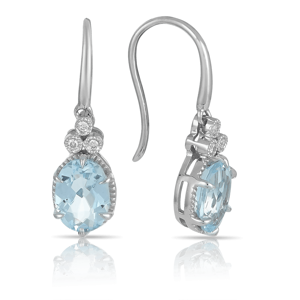 Aquamarine & Diamond Drop Earrings in 9ct White Gold - Wallace Bishop