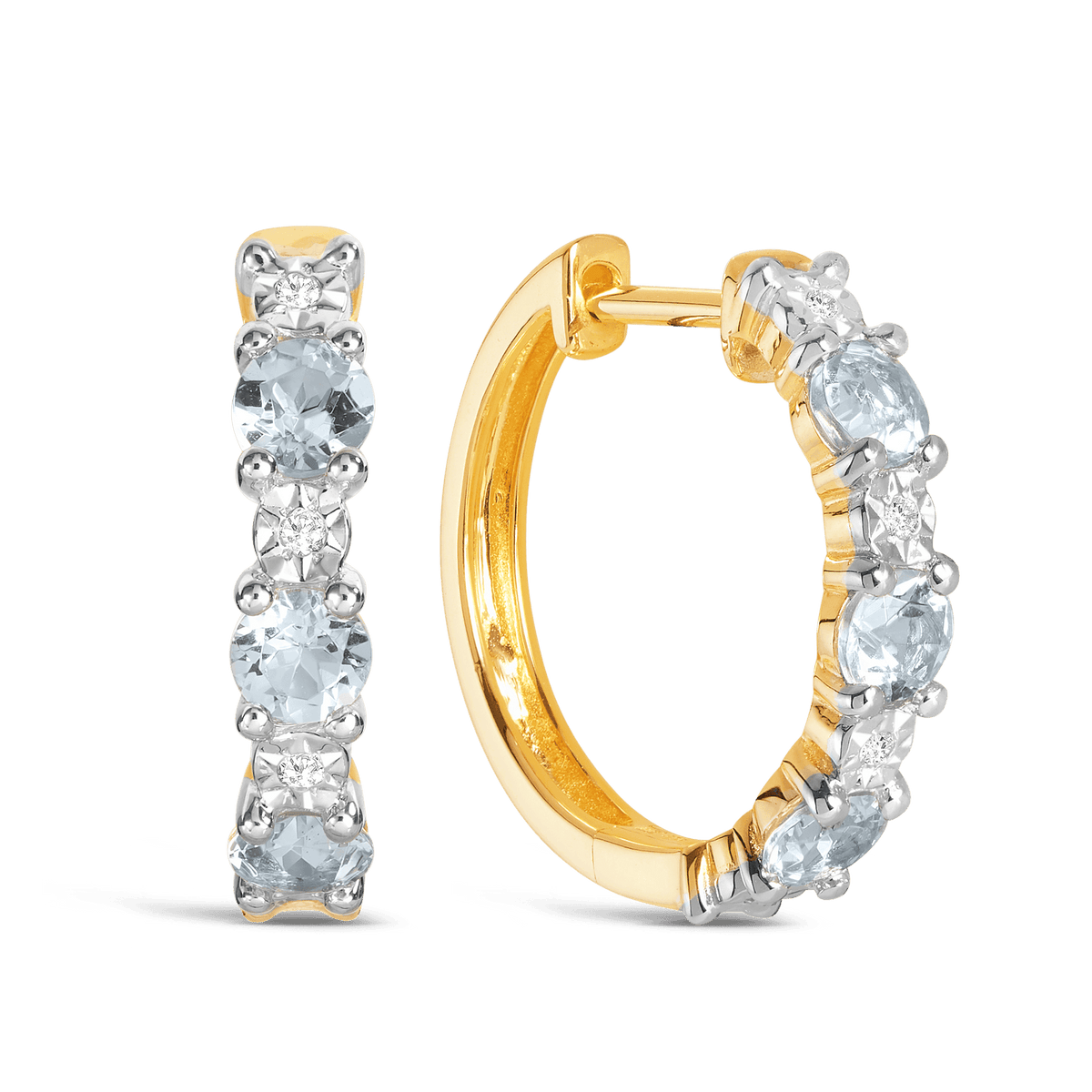Aquamarine & Diamond Huggie Hoop Earrings in 9ct Yellow Gold - Wallace Bishop