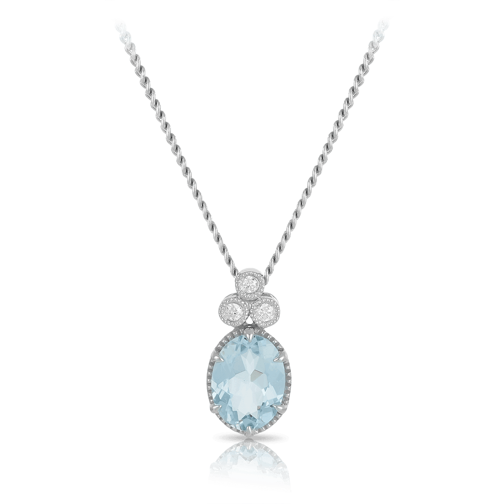 Aquamarine and Diamond Pendant in 9ct White Gold - Wallace Bishop