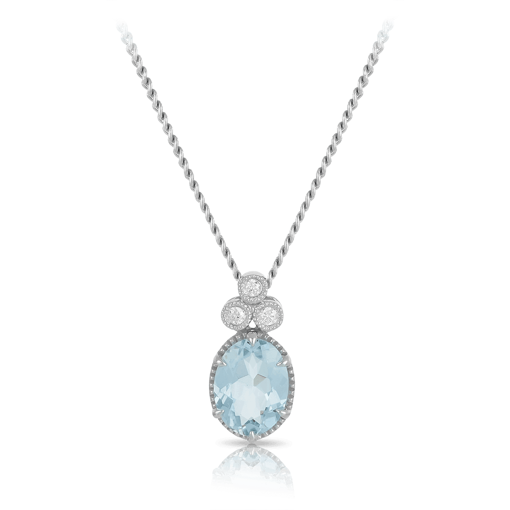 Aquamarine and diamond necklace white best sale gold