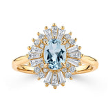 Aquamarine Diamond Ballerina Ring in 9ct Yellow Gold