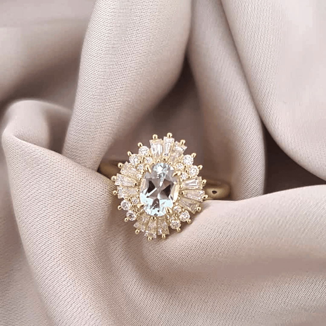 Aquamarine Diamond Ballerina Ring in 9ct Yellow Gold - Wallace Bishop