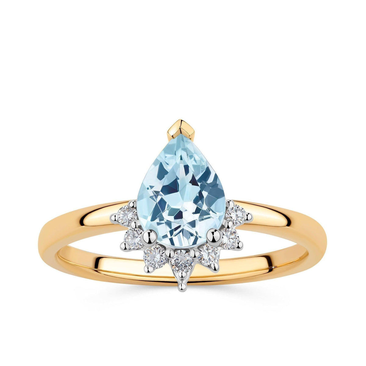 Aquamarine Diamond Pear Ring in 9ct Yellow Gold - Wallace Bishop