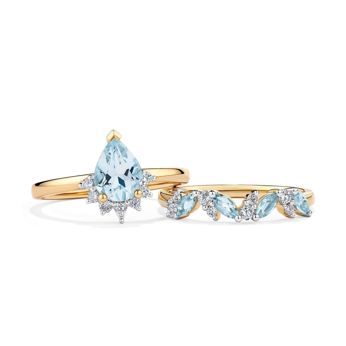 Aquamarine Diamond Pear Ring in 9ct Yellow Gold - Wallace Bishop