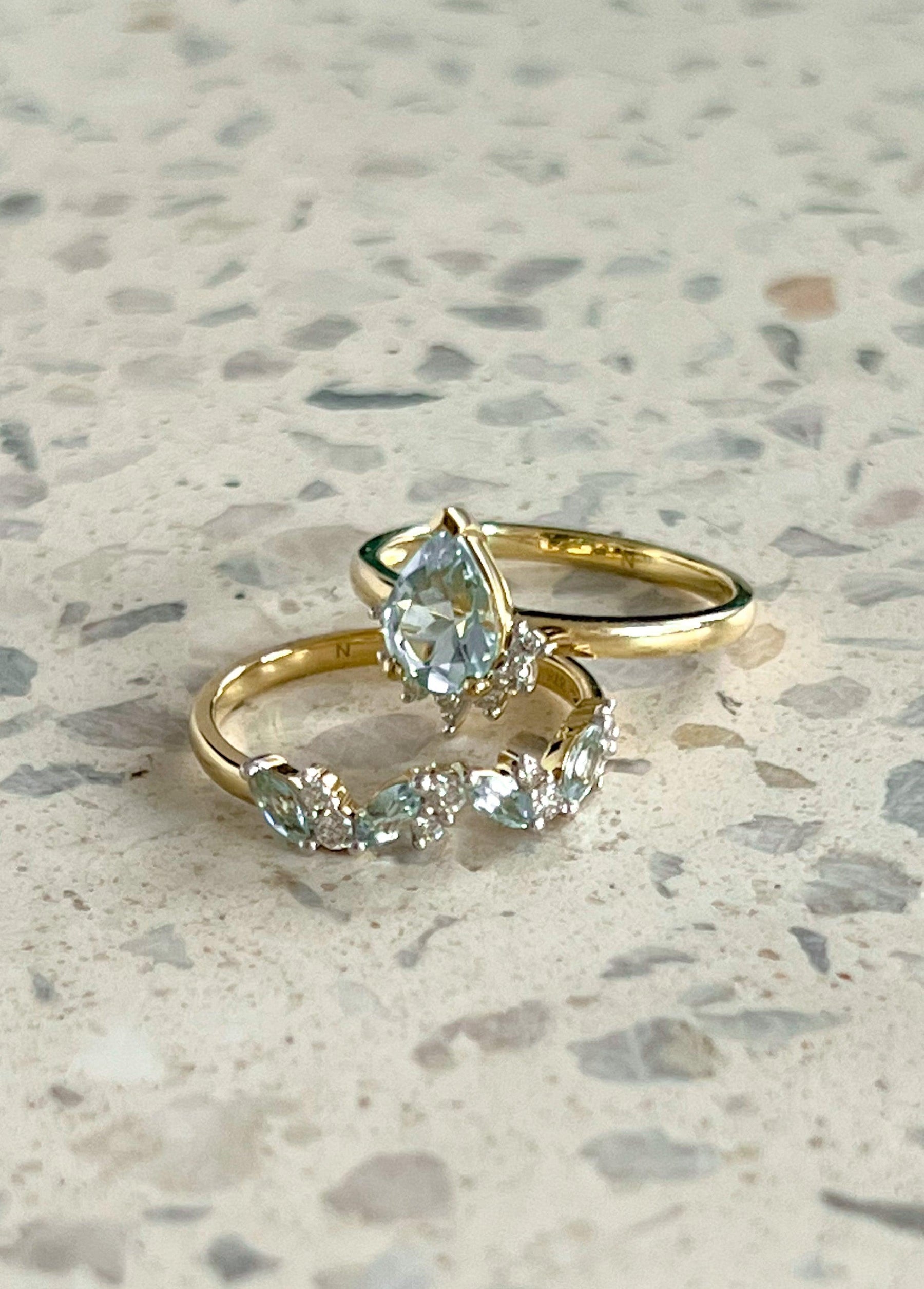 Aquamarine Diamond Pear Ring in 9ct Yellow Gold - Wallace Bishop